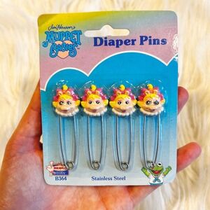 Muppet Babies Diaper Pins Remco Baby Stainless Steel Piggy Jim Henson 1989 Set 4